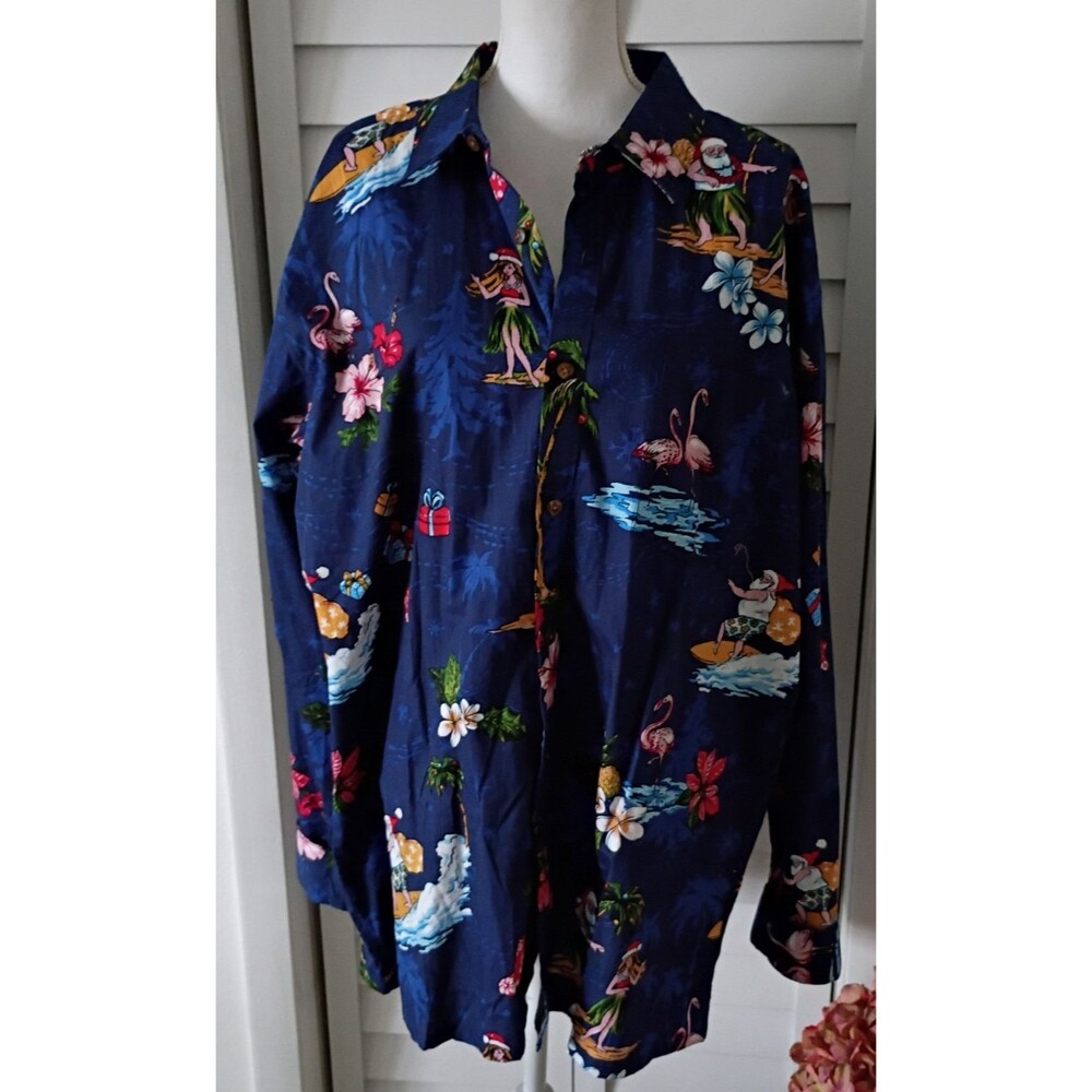 Hawaiian Hangover men's long sleeve Christmas Santa Surfing button down XL